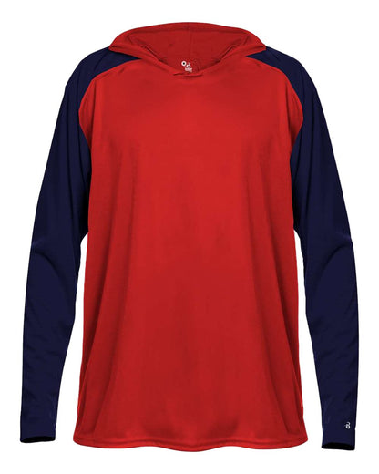 Badger Men's Breakout Hooded Long Sleeve T-Shirt 4235 #color_Red/ Navy