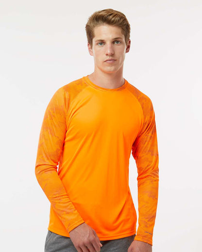 Paragon Unisex Cayman Performance Camo Colorblocked Long Sleeve T-Shirt 216 #colormdl_Neon Orange