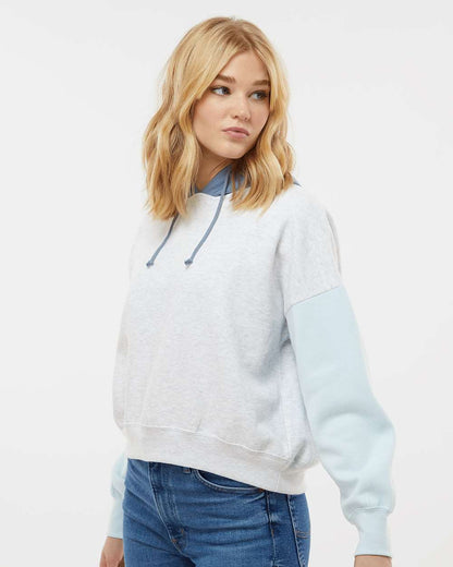 MV Sport Women's Sueded Fleece Colorblocked Crop Hooded Sweatshirt W23716 #colormdl_Arctic Blue