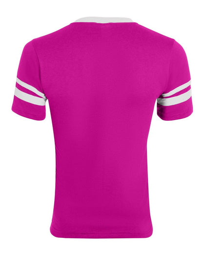 Augusta Sportswear V-Neck Jersey with Striped Sleeves 360 #color_Power Pink/ White