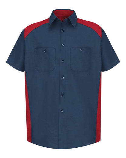 Red Kap Men's Tall Short Sleeve Motorsports Shirt SP28T #color_Red/ Navy