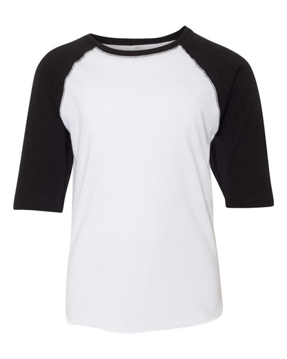 LAT Youth Baseball Fine Jersey Three-Quarter Sleeve Tee 6130 #color_White Solid/ Black