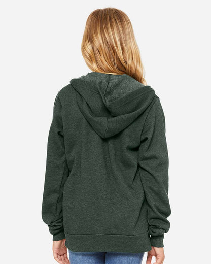 BELLA + CANVAS Youth Sponge Fleece Full-Zip Hoodie Sweatshirt 3739Y #colormdl_Heather Forest