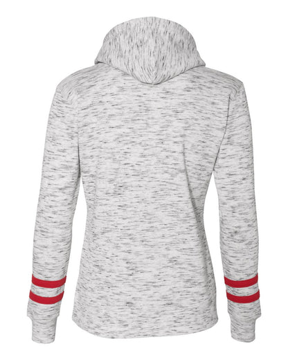 J. America Women’s Mélange Fleece Striped-Sleeve Hooded Sweatshirt 8674 #color_White/ Red