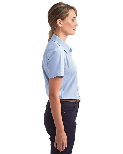Artisan Collection by Reprime Women's Microcheck Gingham Short Sleeve Cotton Dress Shirt RP321 #colormdl_Light Blue/ White