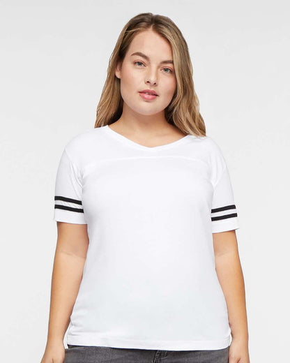 LAT Women's Football V-Neck Fine Jersey Tee 3537 #colormdl_White Solid/ Black