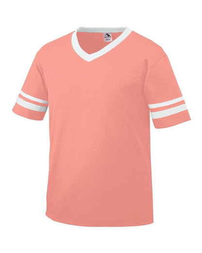 Augusta Sportswear V-Neck Jersey with Striped Sleeves 360 #color_Coral/ White