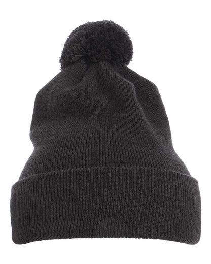 YP Classics Pom-Pom Cuffed Knit Beanie 1501P #color_Dark Grey