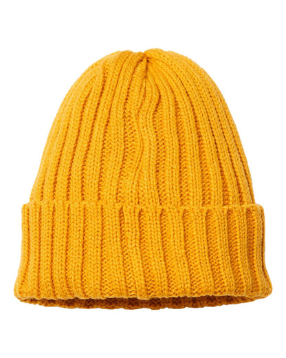 Atlantis Headwear Sustainable Cable Knit Cuffed Beanie SHORE #color_Mustard Yellow