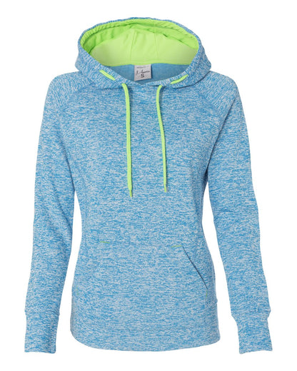J. America Women’s Cosmic Fleece Hooded Sweatshirt 8616 #color_Electric Blue/ Neon Green