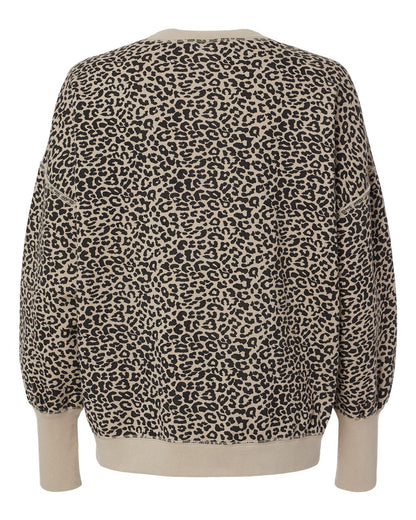 MV Sport Women's Sueded Fleece Crewneck Sweatshirt W22712 #color_Atmosphere/ Black Leopard