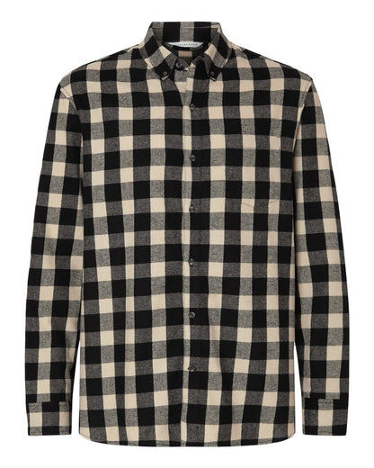 Boxercraft Men's Flannel Button Down Shirt BU7401 #color_Black/ Ecru Buffalo Plaid