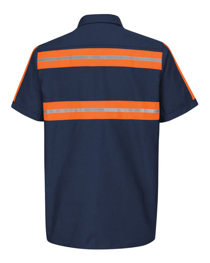 Red Kap Men's Tall Enhanced Visibility Industrial Work Shirt SP24ET #color_Navy/ Orange Trim