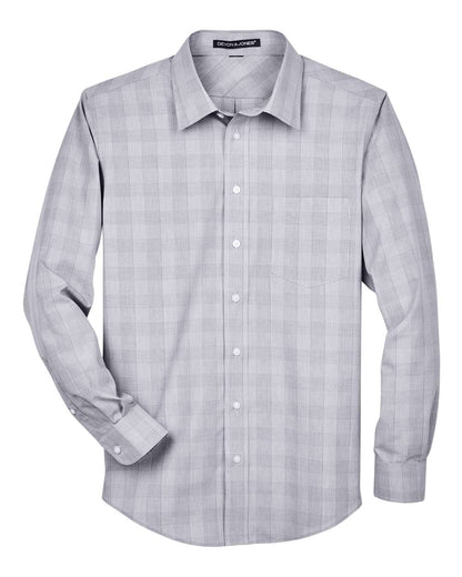 Devon & Jones Men's Crown Collection® Glen Plaid Woven Dress Shirt DG520 #color_White/ Graphite/ Grey Heather