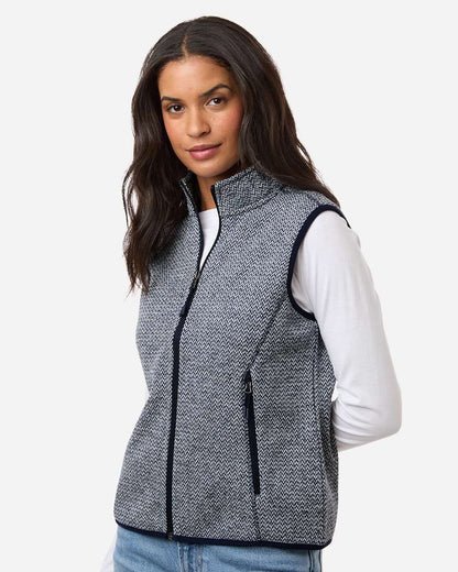 North End Women's Jasper Jacquard Fleece Vest NE731W #colormdl_Classic Navy/ White