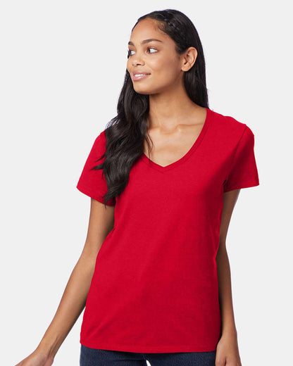 Hanes Women's Perfect-T V-Neck T-Shirt S04V #colormdl_Deep Red