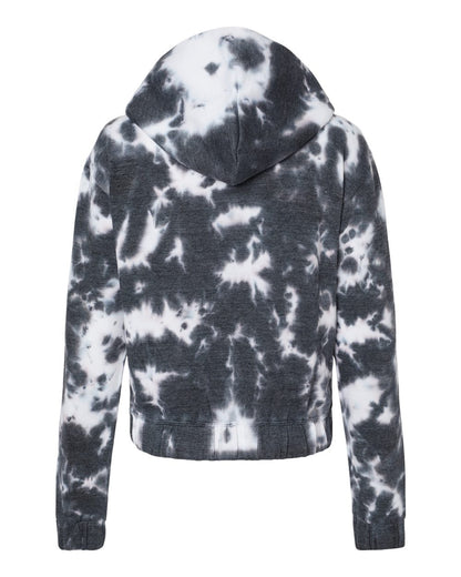 MV Sport Women's Sueded Fleece Tie-Dyed Crop Hooded Sweatshirt W23718 #color_Charcoal
