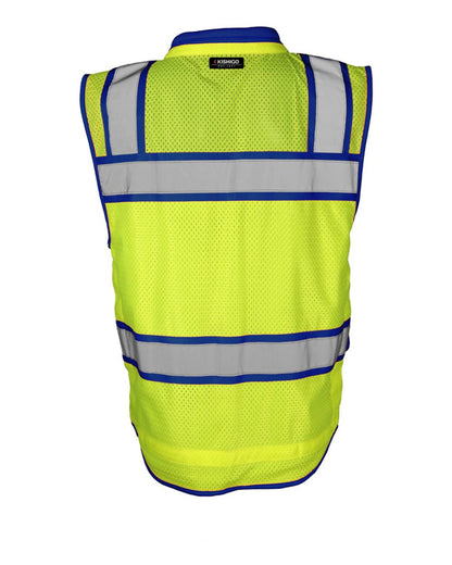 Kishigo Men's Color Contrast High Performance Surveyors Vest S5042-5046 #color_Lime/ Royal Blue - S5042
