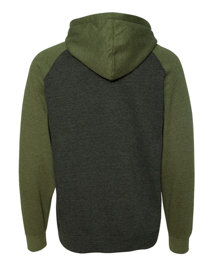Independent Trading Co. Unisex Raglan Hooded Sweatshirt IND40RP #color_Charcoal Heather/ Army Heather