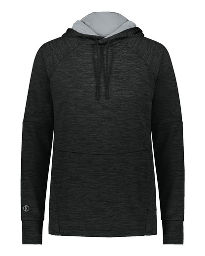 Holloway Women's All-Pro Performance Fleece Hooded Sweatshirt 223780 #color_Black Heather/ Silver