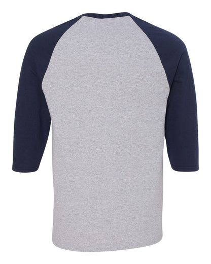 Gildan Unisex Heavy Cotton™ Raglan Three-Quarter Sleeve T-Shirt 5700 #color_Sport Grey/ Navy