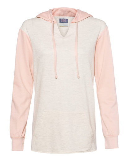 MV Sport Women’s French Terry Hooded Pullover with Colorblocked Sleeves W20145 #color_Cameo Pink/ Oatmeal
