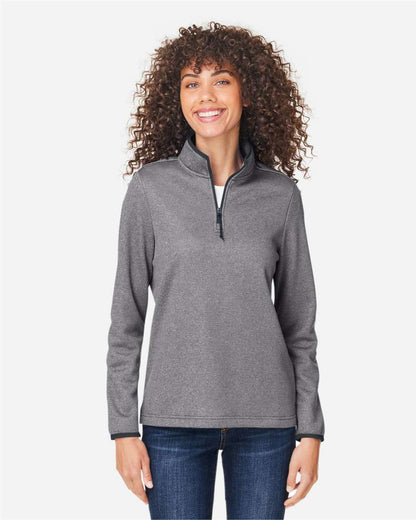 CORE365 Women's Venture Heathered Stripe Quarter-Zip Pullover CE73W #colormdl_Black/ White