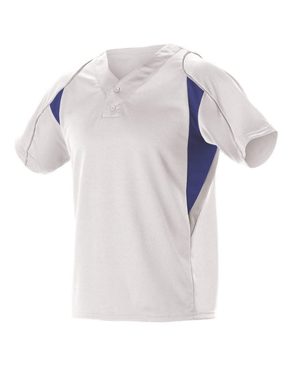 Alleson Athletic Youth Two Button Henley Baseball Jersey 529Y #color_White/ Royal/ Grey