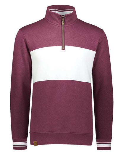 Holloway Men's All-American Fleece Colorblocked Quarter-Zip Sweatshirt 229565 #color_Maroon Heather/ White