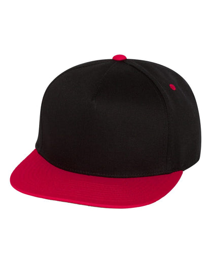 YP Classics Five-Panel Cotton Twill Snapback Cap 6007 #color_Black/ Red