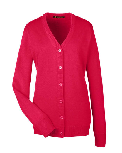 Harriton Women's Pilbloc V-Neck Button Cardigan Sweater M425W #color_Red
