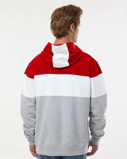 J. America Men's Varsity Fleece Colorblocked Hooded Sweatshirt 8644 #colormdl_Red/ Oxford