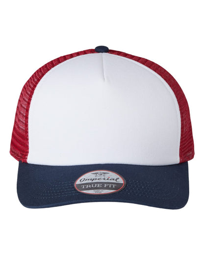 Imperial North Country Trucker Cap 1287 #color_White/ Imperial Navy/ Red