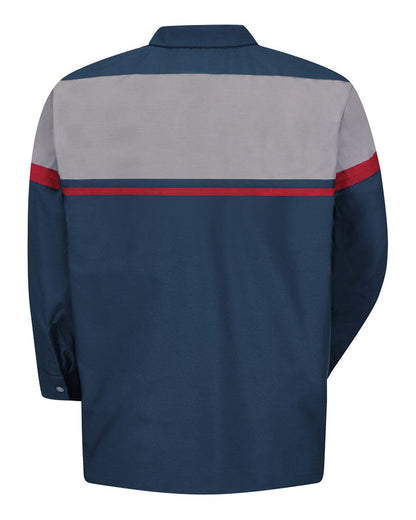 Red Kap Men's Tall Performance Tech Long Sleeve Shirt SP14ACT #color_Navy/ Red/ Light Grey