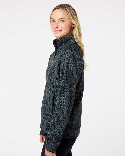 J. America Women's Traverse Full-Zip Sweater 8716 #colormdl_Black Herringbone