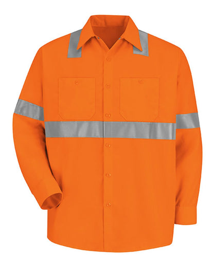 Red Kap Men's High Visibility Safety Long Sleeve Work Shirt SS14HV #color_O2-Fluorescent Orange