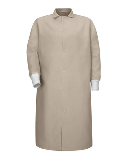 Red Kap Unisex Gripper-Front Pocketless Butcher Coat With Knit Cuffs KS60 #color_Tan
