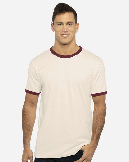 Next Level Unisex Cotton Ringer T-Shirt 3604 #colormdl_Natural/ Maroon