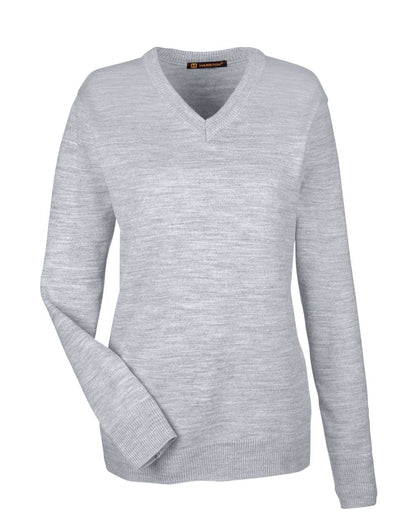 Harriton Women's Pilbloc V-Neck Sweater M420W #color_Grey Heather