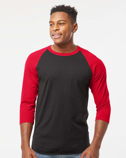 Tultex Fine Jersey Raglan T-Shirt 245 #colormdl_Black/ Red