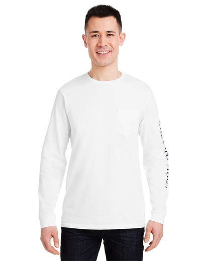 vineyard vines Unisex Long Sleeve Pocket T-Shirt V021214 #colormdl_White Cap/ Blue Blazer