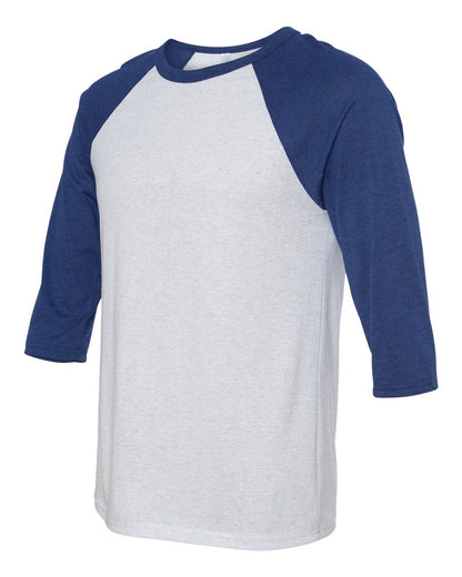 BELLA + CANVAS Three-Quarter Sleeve Baseball Tee 3200 #color_White Fleck/ Navy Triblend