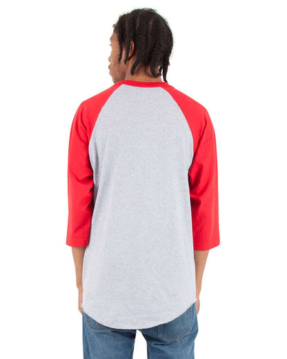 Shaka Wear Unisex Three-Quarter Sleeve Raglan T-Shirt SHRAG #colormdl_Heather Grey/ Red
