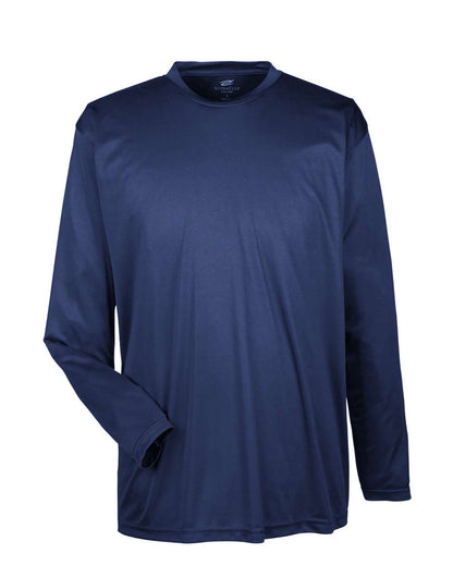 UltraClub Men's Cool & Dry Sport Long Sleeve Performance Interlock T-Shirt 8422 #color_Navy
