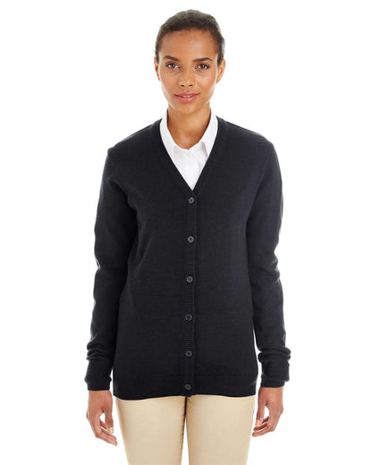 Harriton Women's Pilbloc V-Neck Button Cardigan Sweater M425W #colormdl_Black