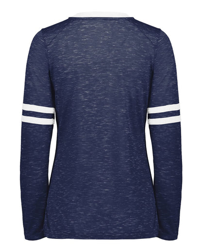 Holloway Women's Eco Revive™ Monterey Long Sleeve V-Neck T-Shirt 223246 #color_Navy Heather/ White