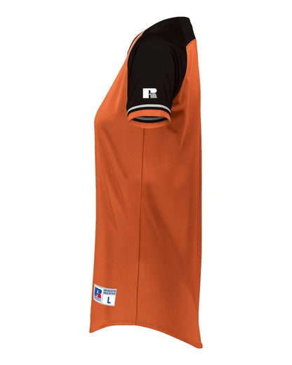 Russell Athletic Women's Classic V-Neck Jersey R01X3X #color_Burnt Orange/ Black/ White