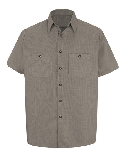 Red Kap Men's Premium Short Sleeve Work Shirt SP20 #color_KB-Khaki/ Black Microcheck