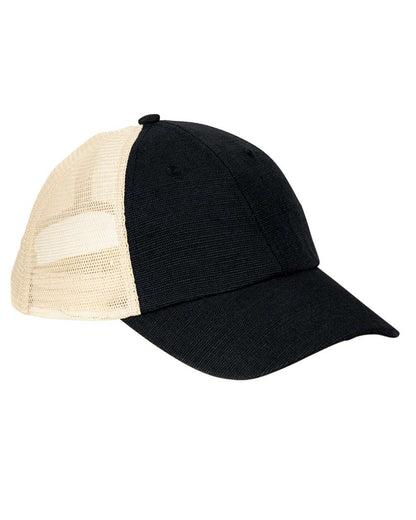 econscious Washed Hemp Soft Mesh Trucker Cap EC7095 #color_Black/ Oyster
