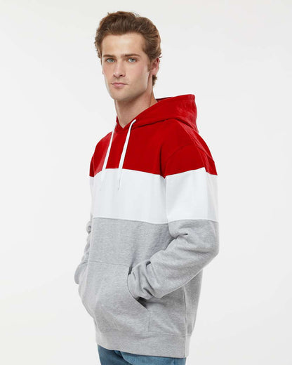 J. America Men's Varsity Fleece Colorblocked Hooded Sweatshirt 8644 #colormdl_Red/ Oxford